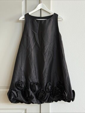 Women’s Black Floral Hem Party Dress - Designed in Korea - Size Small
